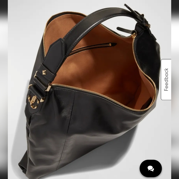 Jimmy Choo Calf Ana Zip Leather Hobo Bag Black and Silver - Picture 5 of 14